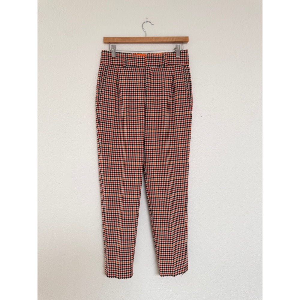 DRYKORN Orange Plaid Tapered Trousers Womens Size 26 High Rise Pants Office Chic